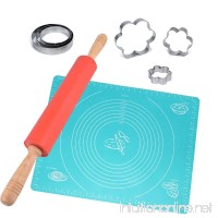 CARIHOME Non-Stick Rolling Pin Silicone Dough Roller With Extra Large Kneading Pastry Measurement Reusable Mat (20"X16") 6 Stainless Steel Cookie Cutters for Baking Pasta CookiesPie Pizza (Red) - B07BGXN37V